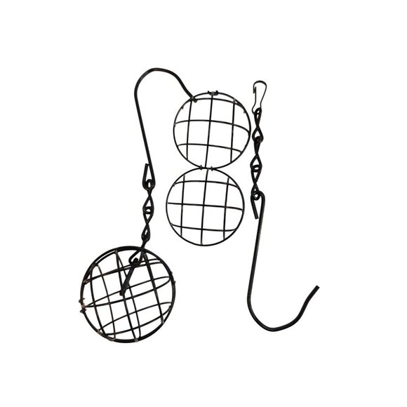 Black Metal Hanging Sphere Plant Holders Bird Feeders With Hook Design Set of 2, - Picture 9 of 9